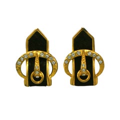 Vintage French Art Deco Suede Buckle Earrings