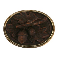 Victorian Carved Wood Acorn Brooch