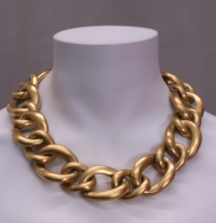 Givenchy oversized satin gold finish curb link necklace. 1980's France. Unusual finish (slightly bronze) and scale. 19