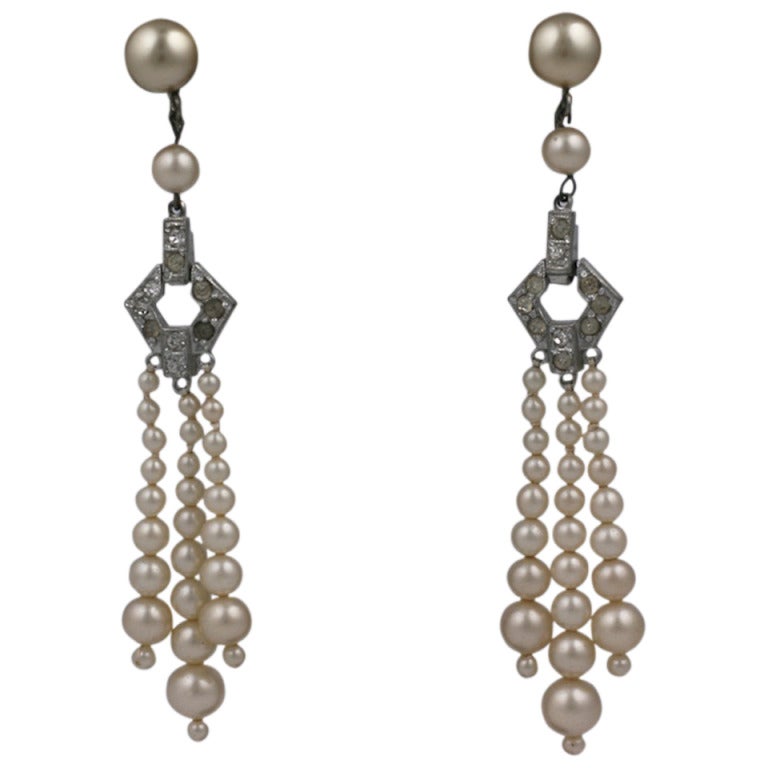 Pearl Tassel Art Deco Earrings For Sale