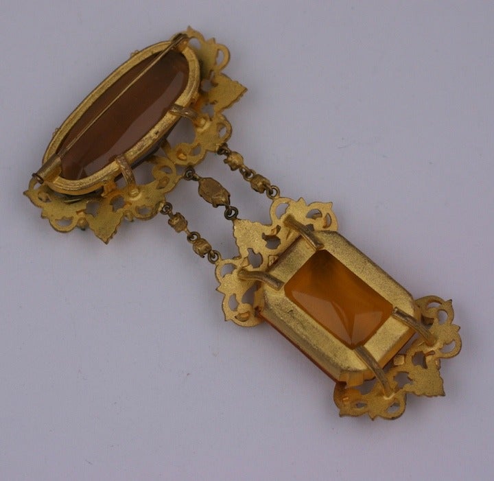 Roger Jean Pierre Massive French Topaz Gilt and Pearl Brooch In Excellent Condition For Sale In New York, NY