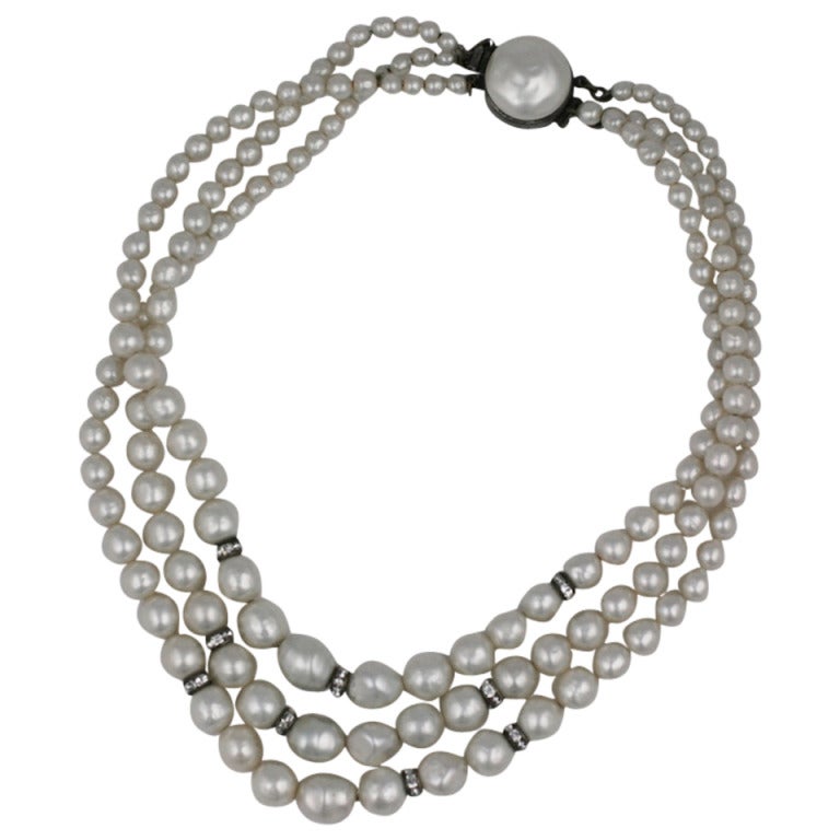 Rousellet Pate de Verre Pearl and Rondelle Necklace For Sale at 1stDibs