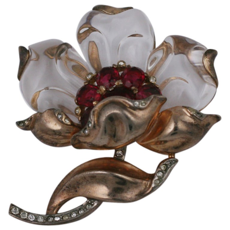 Rare Trifari Sterling Jelly Belly Camellia Brooch, Alfred Philippe