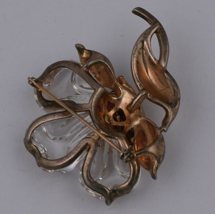 Rare Trifari Sterling Jelly Belly Camellia Brooch, Alfred Philippe In Excellent Condition In New York, NY