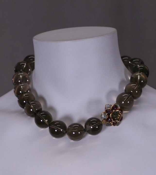 Smokey Quartz and Poured Glass Zinnia Necklace, MWLC In New Condition For Sale In New York, NY