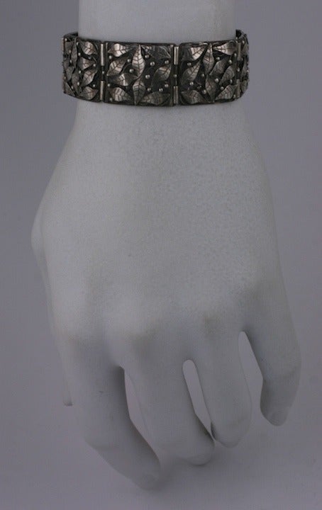 Women's or Men's Arts and Crafts Sterling Leaf Bracelet For Sale