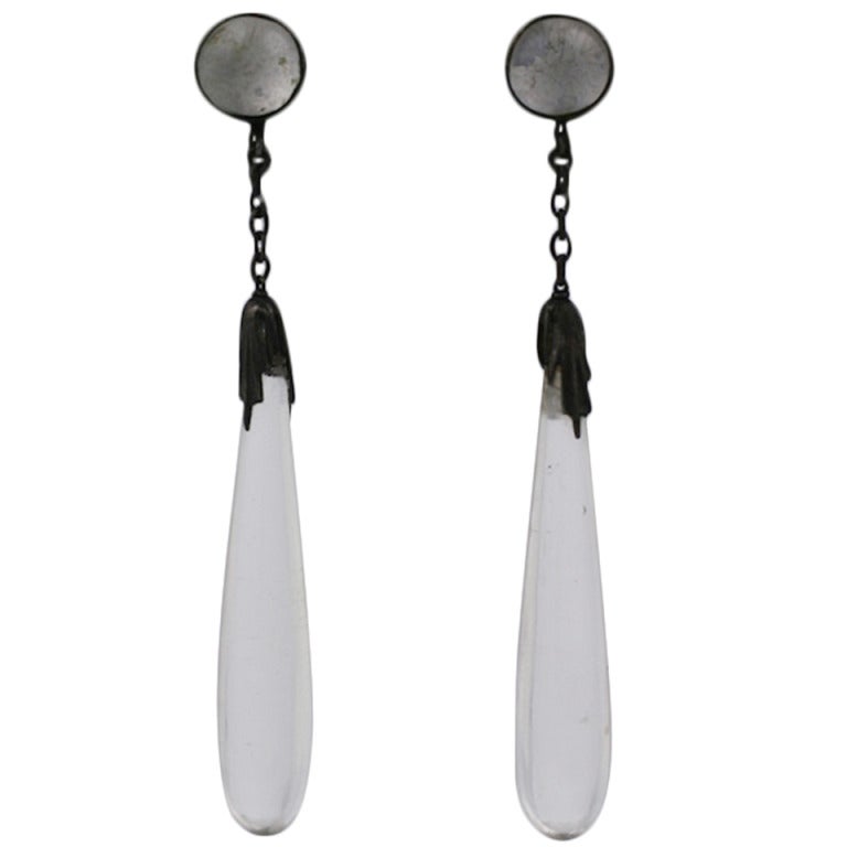 Art Deco Polished Rock Crystal Drop Earrings