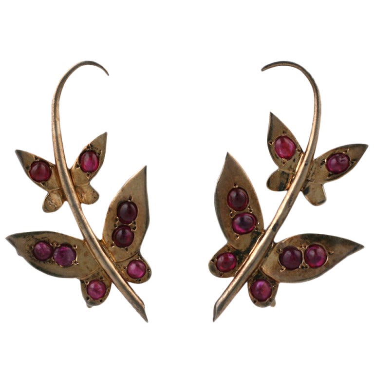 Silver Gilt Ruby Butterfly Earrings