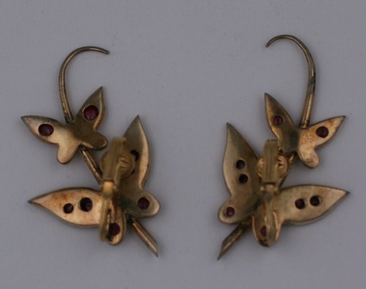 Silver Gilt Ruby Butterfly Earrings In Excellent Condition In New York, NY