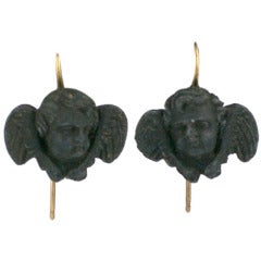 Antique Victorian Lava Cherub Earrings