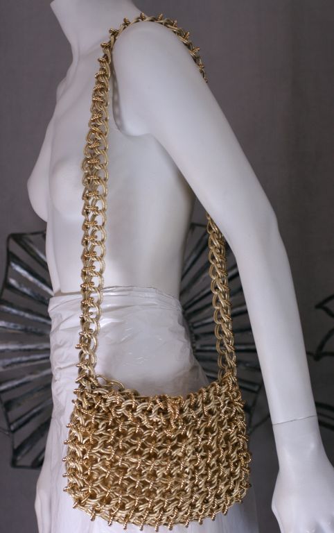 Brown 1970s Gold Chain Link Mail Bag, Italy Raoul Calabra