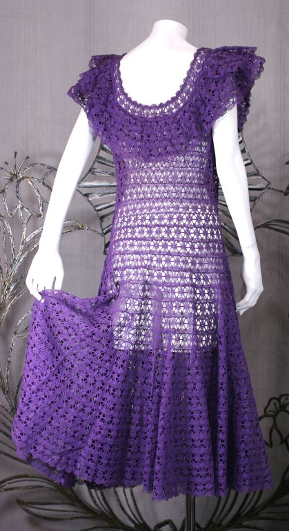 Purple Cotton Lace Fiesta Dress, 1950s For Sale