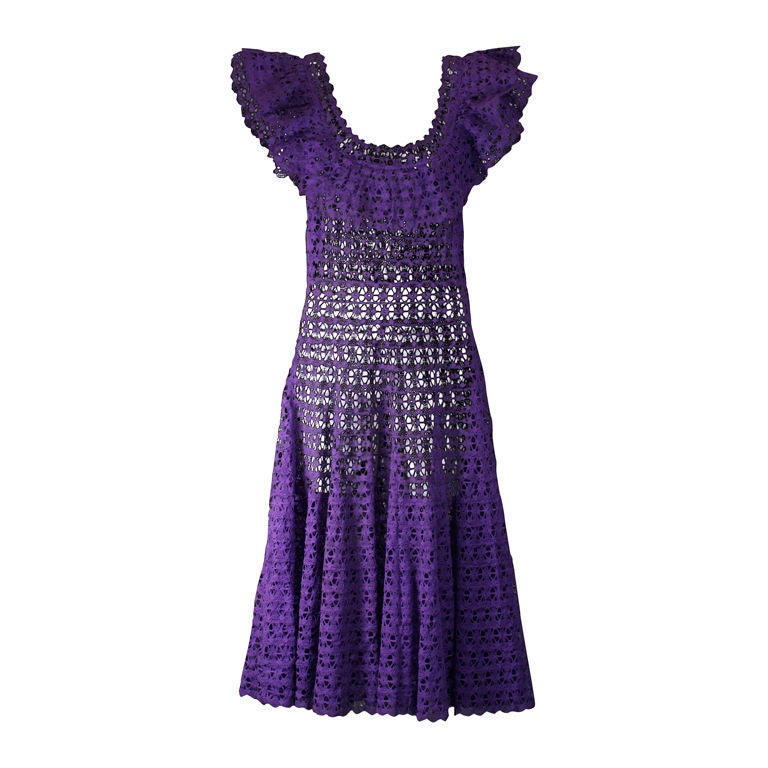 Cotton Lace Fiesta Dress, 1950s For Sale