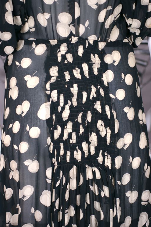 Deco Shadow Print Chiffon Cherries Dress In Excellent Condition For Sale In New York, NY