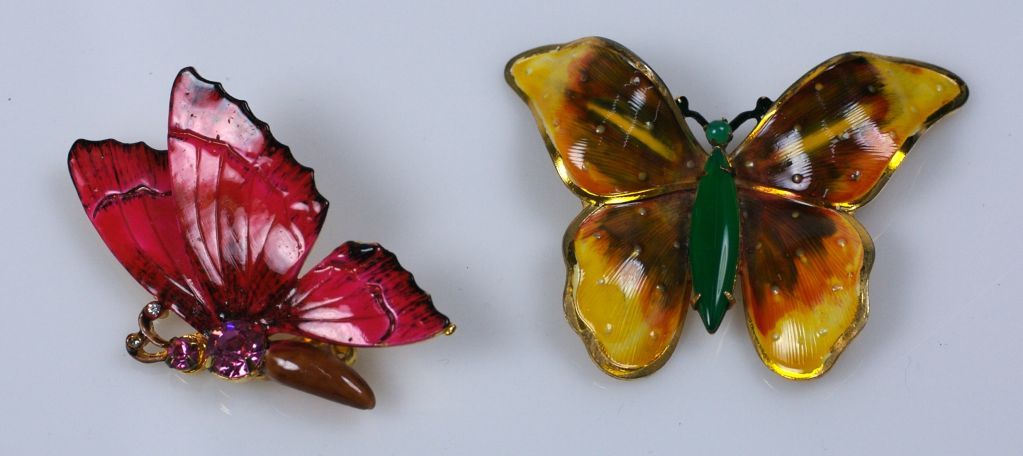 Women's Pair Robert Enamel and Stone set  Butterfly Brooches For Sale