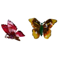 Vintage Pair Robert Enamel and Stone set  Butterfly Brooches