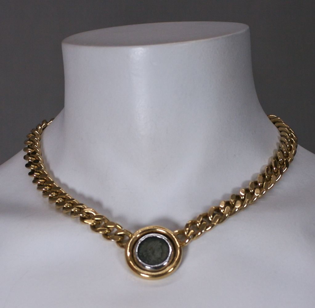 Bulgari style ancient coin necklace by Ciner,NY. High quality faux jewelry meant to replicate real jewelry circa 1970s.<br />
Excellent condition<br />
Length: