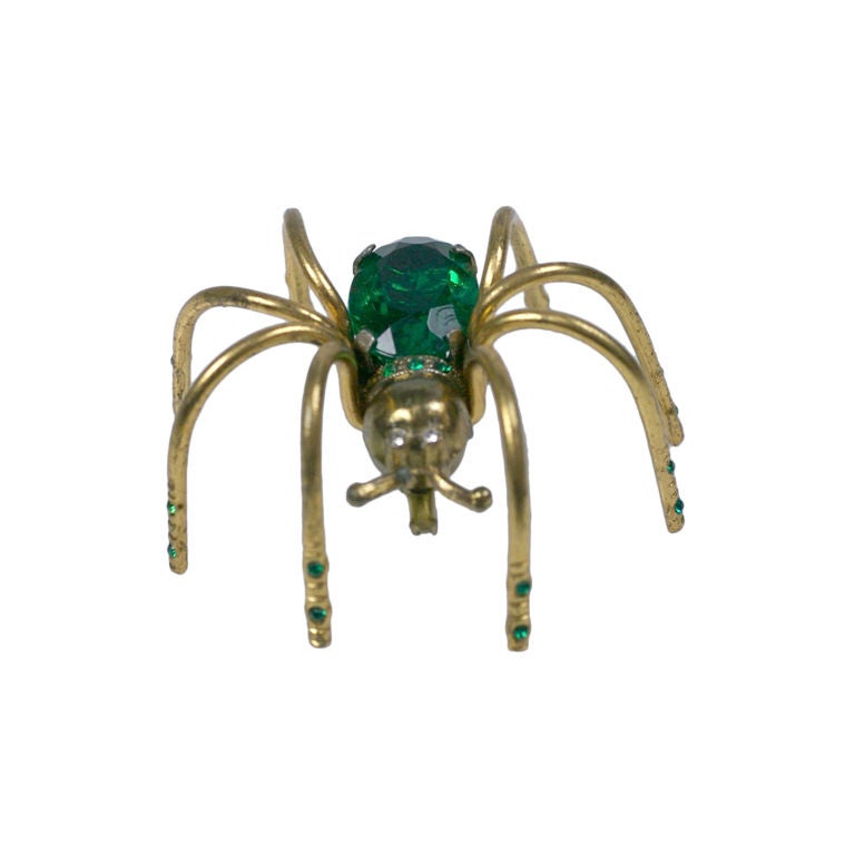 Deco Emerald Spider Brooch