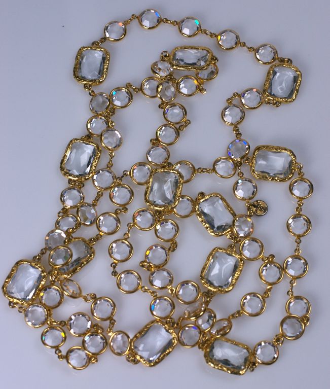 Collectible Chanel crystal and bezel set stone sautoir. Lagerfeld for Chanel. Great length,super versatile...a forever classic. Gorgeous quality.<br />
Signed, Chanel 1981.<br />
Length: 66