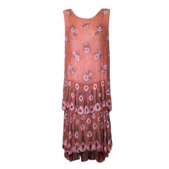 Lovely French Beaded and Hand Painted Flounced Flapper Dress