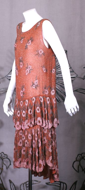 Women's Lovely French Beaded and Hand Painted Flounced Flapper Dress