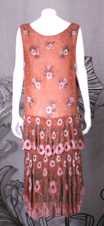 Lovely French Beaded and Hand Painted Flounced Flapper Dress 1