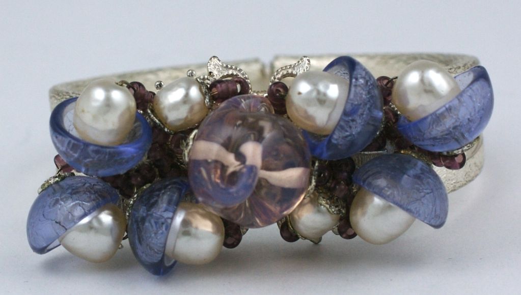 Miriam Haskell Pearl and Lilac Venetian Glass Bracelet