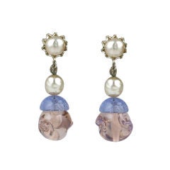 Miriam Haskell Baroque  Pearl and Lilac Glass Drop Earrings
