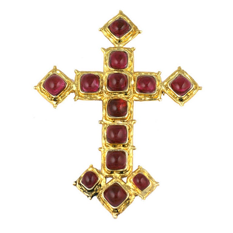 Chanel  Renaissance Ruby Cross  Pendant Brooch For Sale