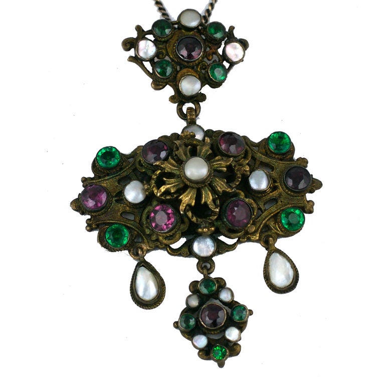 Hungarian Paste and Pearl Pendant 19th C. For Sale