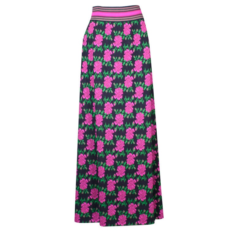 Italian Rose Jacquard Maxi Skirt For Sale