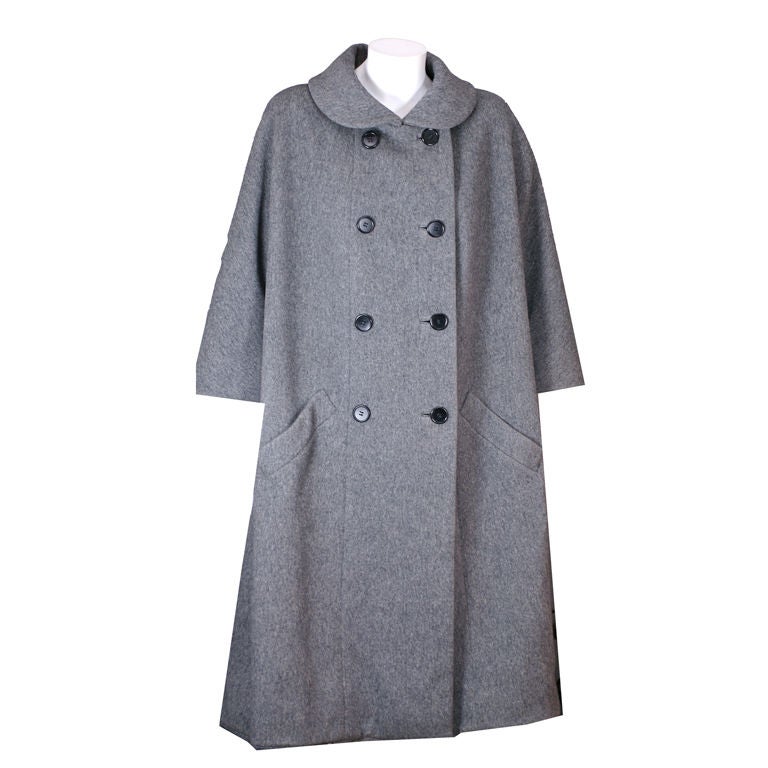 Norell A Line Grey Wool Coat For Sale