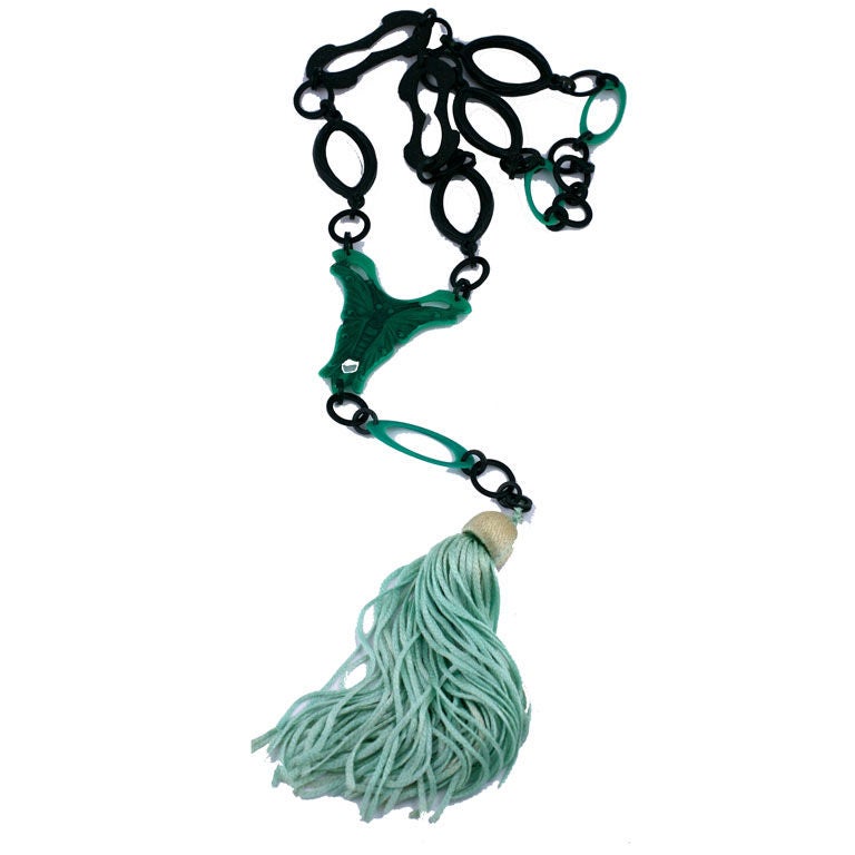 French Art Deco Celluloid Long Tassel Necklace