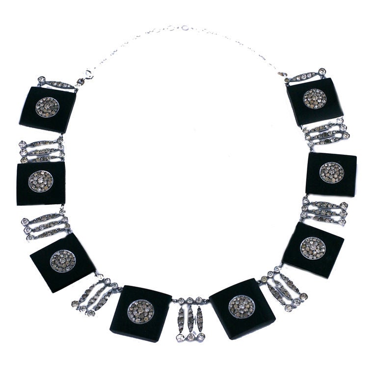 Halskette aus Sterling, Bakelit und Paste im Art déco-Stil