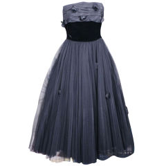 Jacques Fath  Pleated Tulle and Taffeta Rose Gown