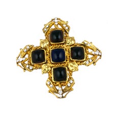 Chanel Amythest and Sapphire Pate de Verre Brooch