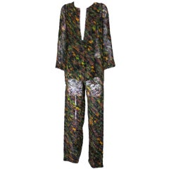 Halston Cut Velvet Silk Chiffon Pant Suit 7