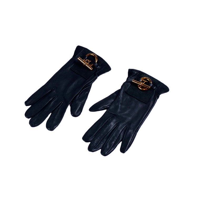 Hermes Forest Green Calf Gloves