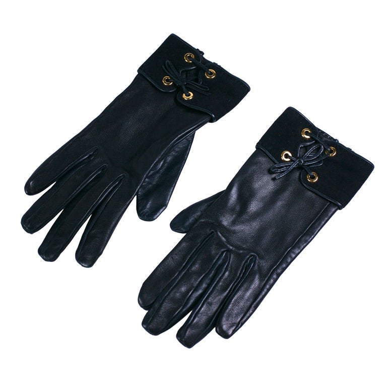 Hermes Black Calf and Suede Gloves