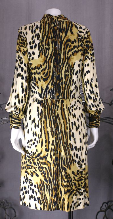 Beige Leopard Print Rayon Dress For Sale