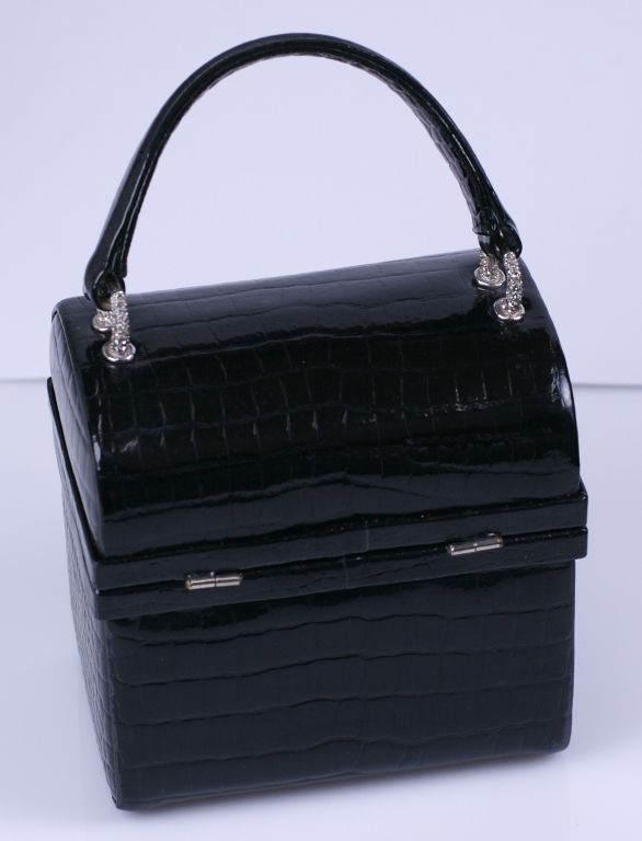 Black Martha Alligator and Pave Mini Box Bag