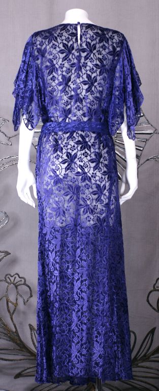 Women's Deep Purple Floral Cut Velvet 1930s Evening Dress