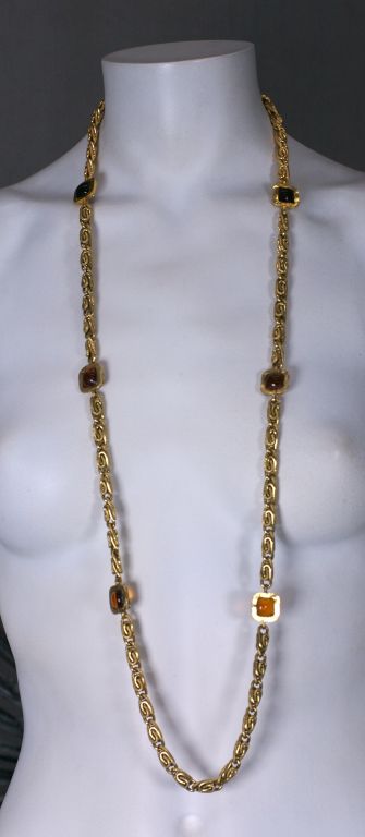  Maison Gripoix for Chanel shaded topaz long chain link. necklace composed of stations of topaz squares and greek key link chain.<br />
Excellent condition<br />
40