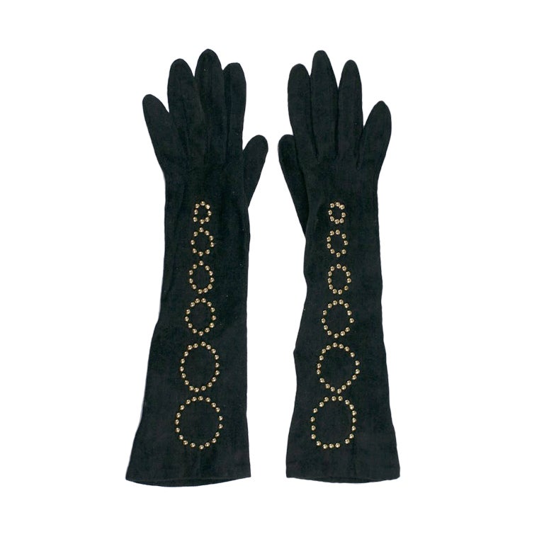 Bottega Veneta Gilt Studded Long Suede Gloves For Sale