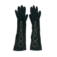 Retro Bottega Veneta Gilt Studded Long Suede Gloves
