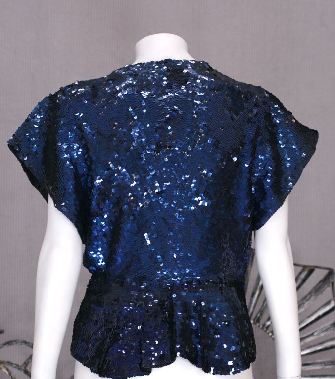 Black Midnight Blue Sequinned Evening Jacket, 1930s For Sale