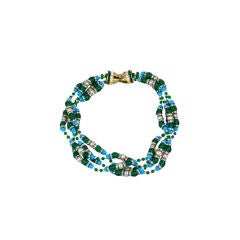 K.J.L. Turquoise Emerald and Pearl Necklace