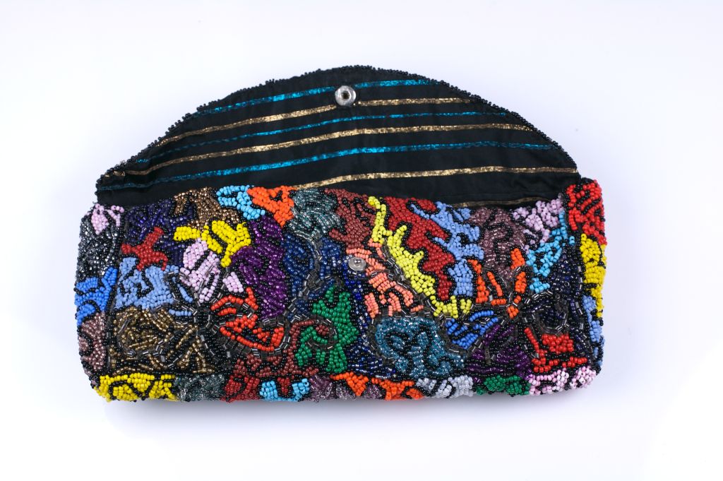 Women's Multicolored Abstract Pattern Beaded Clutch For Sale