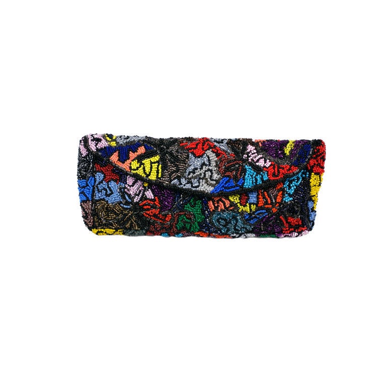 Multicolored Abstract Pattern Beaded Clutch For Sale