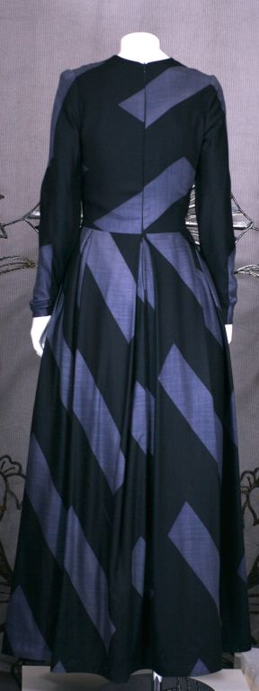 Silk Cashmere Wool Graphic Stripe Evening Dress In Excellent Condition For Sale In New York, NY